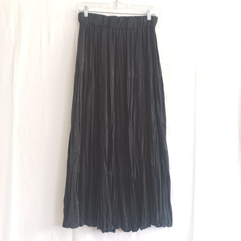 Vintage Lucia Lukken Broomstick Skirt Women Size M Charcoal Tiered Pleated Maxi